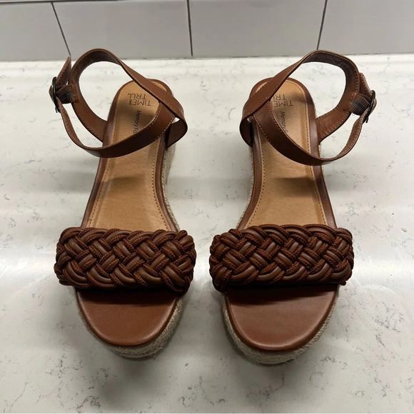 Brown Braided Memory Foam Wedge Espadrille Heel Ankle Strap Sandals Size 8.5 - Picture 7 of 13